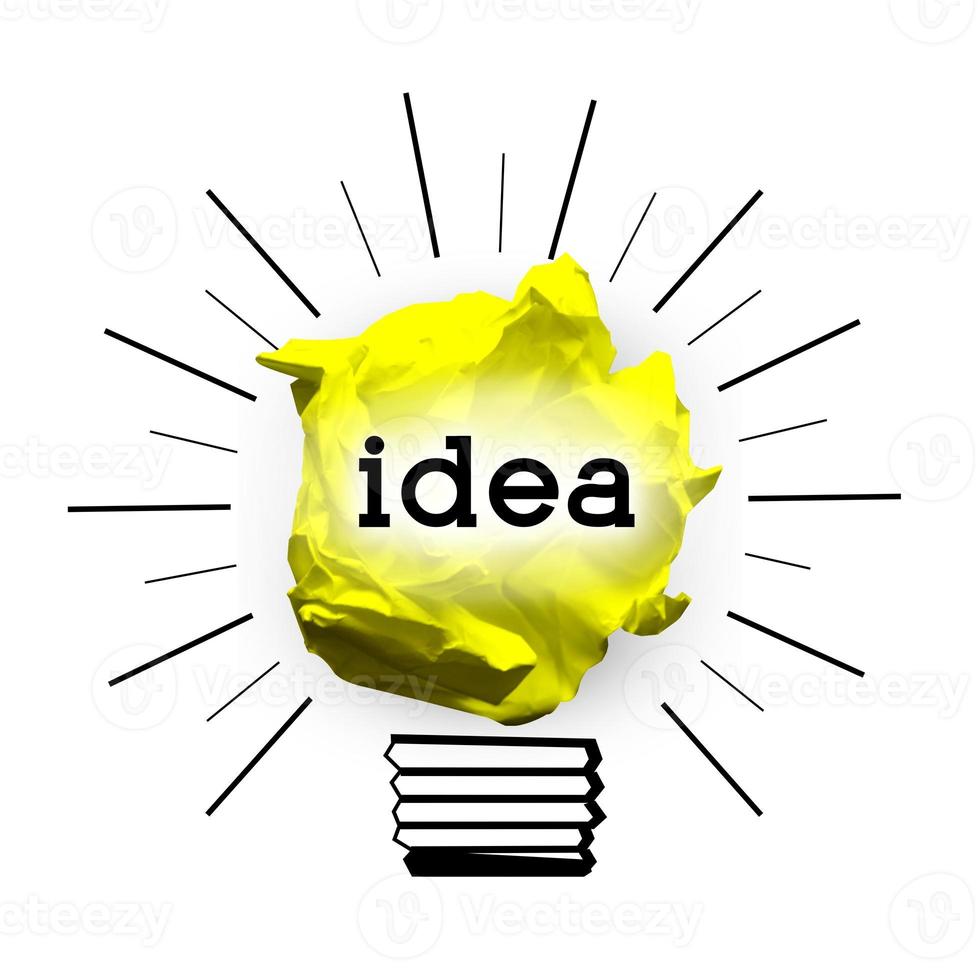 Light Bulb Made with Crumpled Paper - Idea, Creativity Concept photo