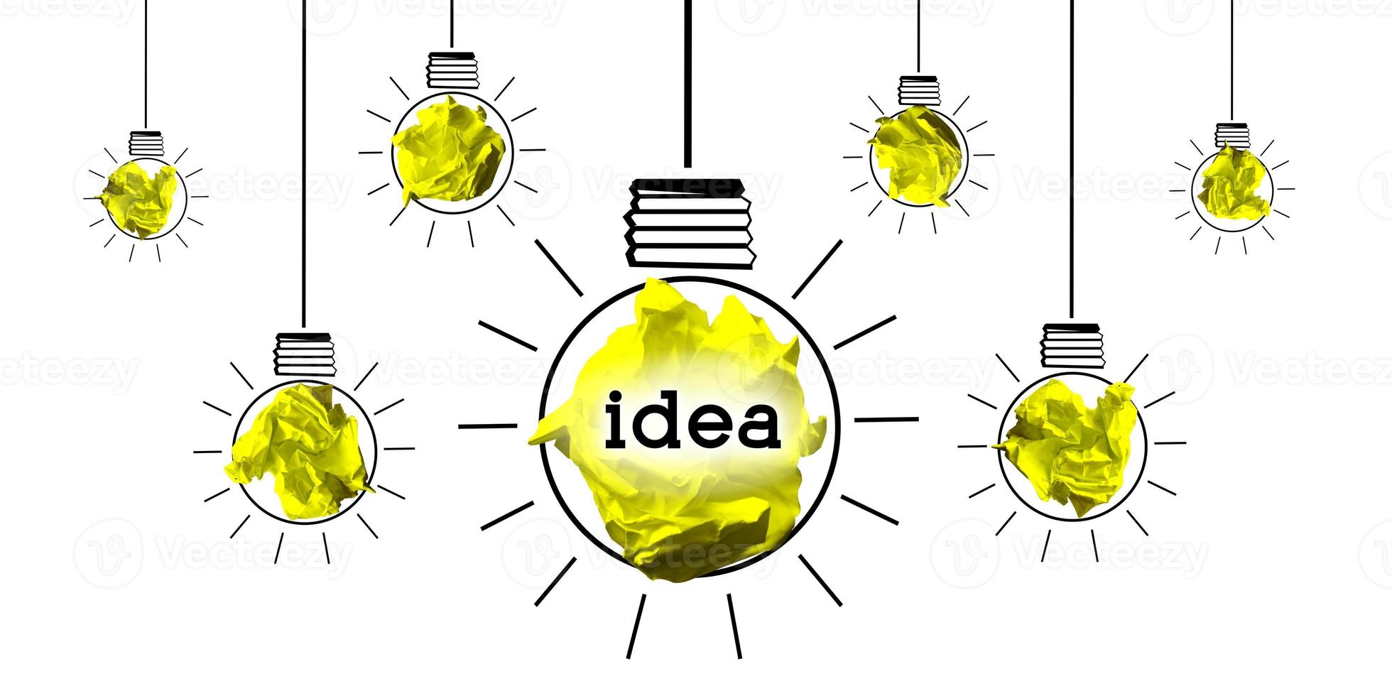 Light Bulbs Made with Crumpled Paper - Idea, Creativity Concept photo