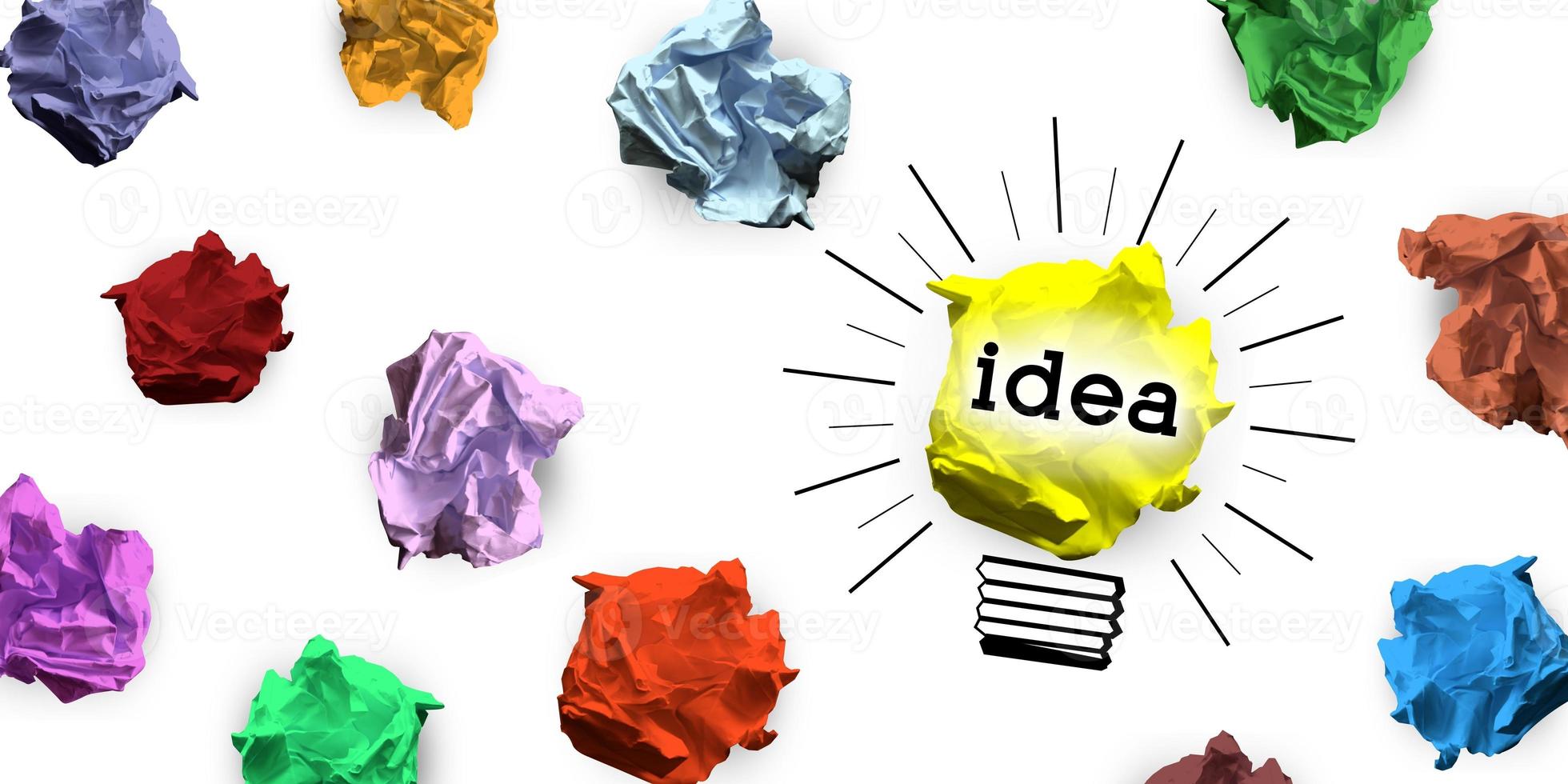 Light Bulbs Made with Crumpled Paper - Idea, Creativity Concept photo