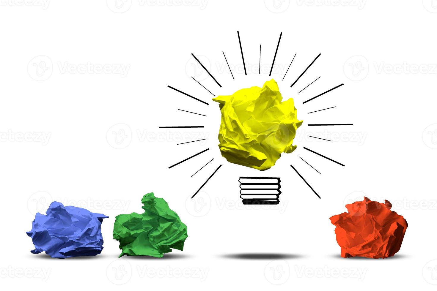 Light Bulb Icon and Colorful Crumpled Papers - Idea, Creativity Concept photo