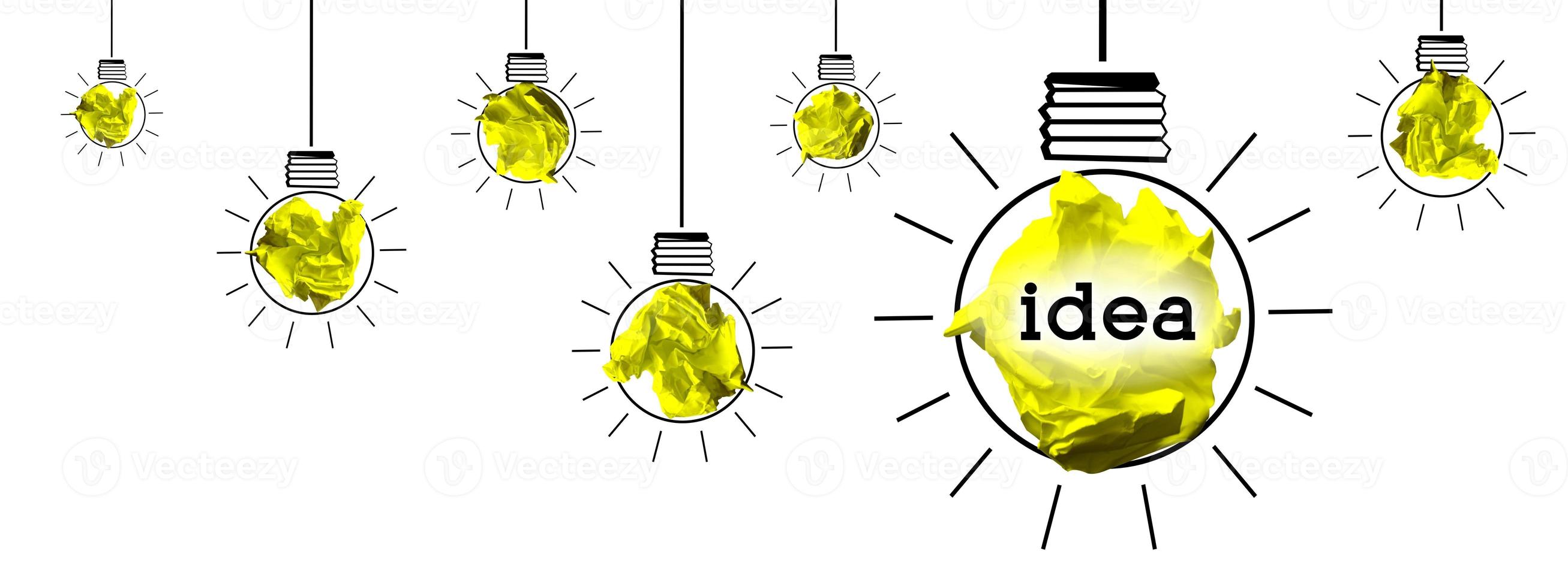 Light Bulbs Made with Crumpled Paper - Idea, Creativity Concept photo