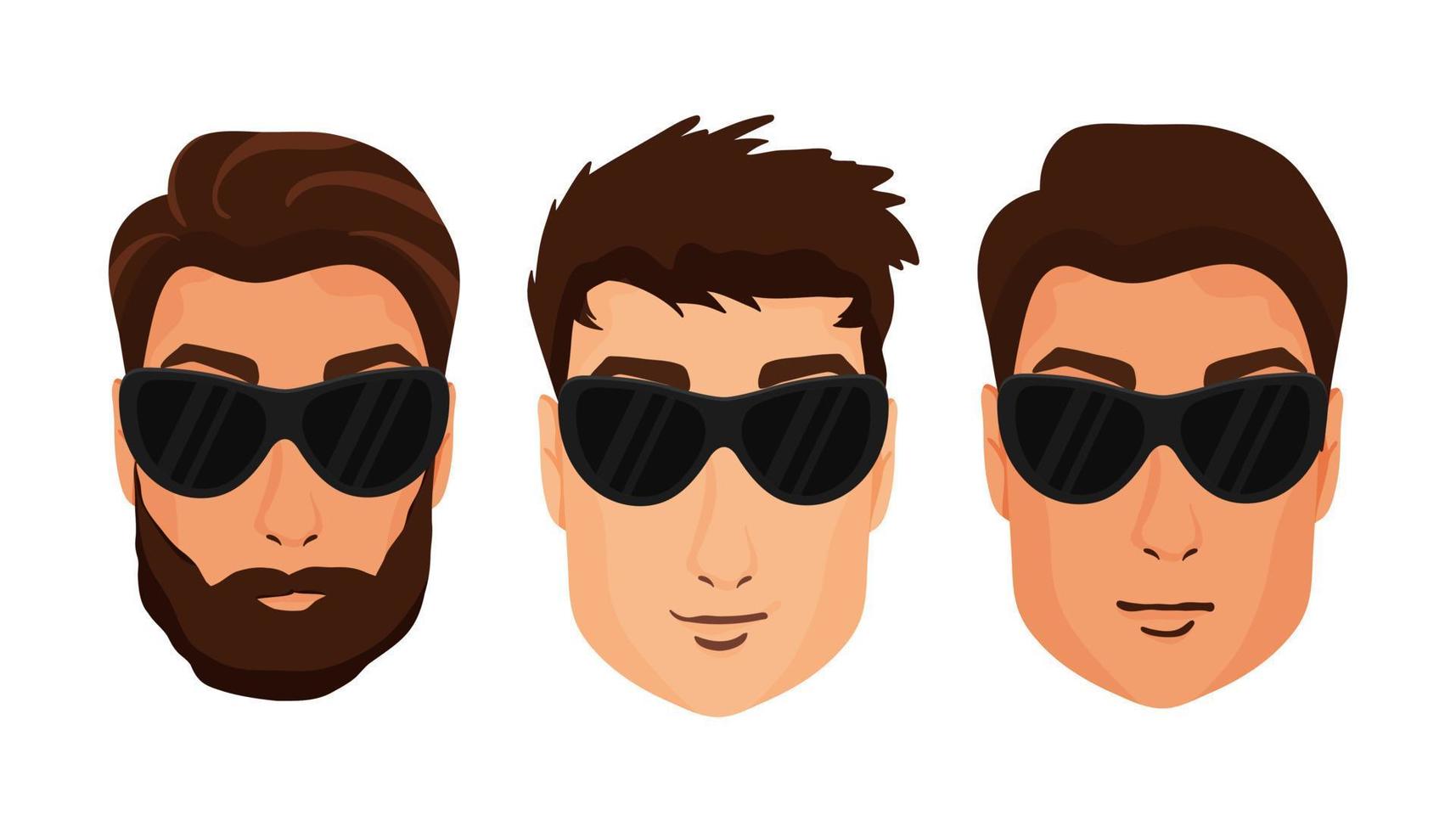 Set of men's faces in sunglasses vector