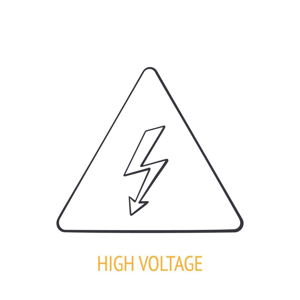 alto voltaje símbolo con eléctrico iluminación. contorno icono. vector ilustración. triangular precaución peligro signo. peligro advertencia signo. mano dibujado bosquejo. aislado blanco antecedentes