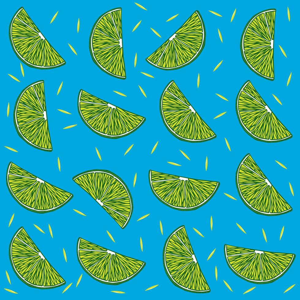 Simple seamless pattern with lime slices on blue background vector