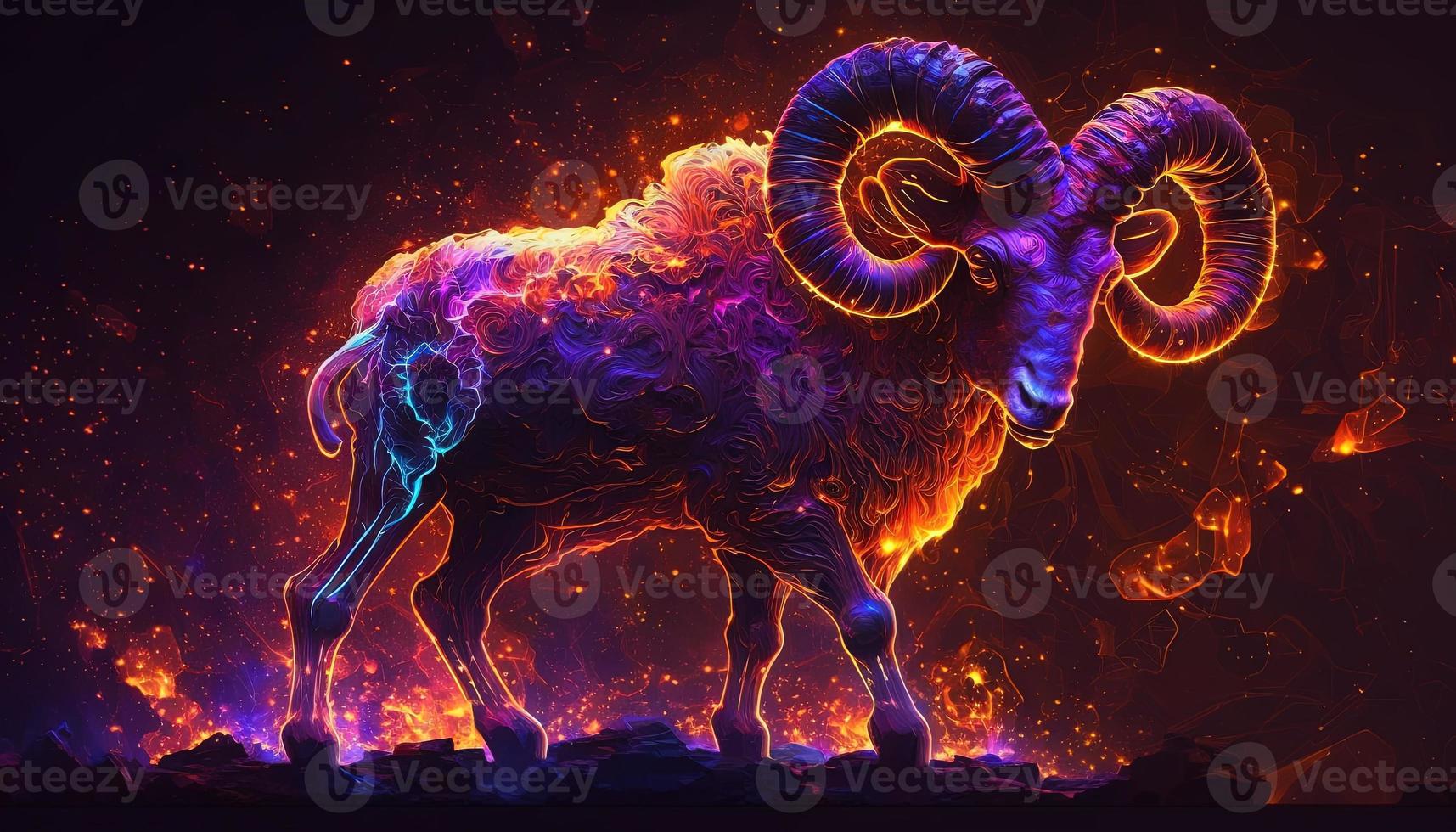 Aries Zodiac Sign magical neon energy glowing Generative Art photo