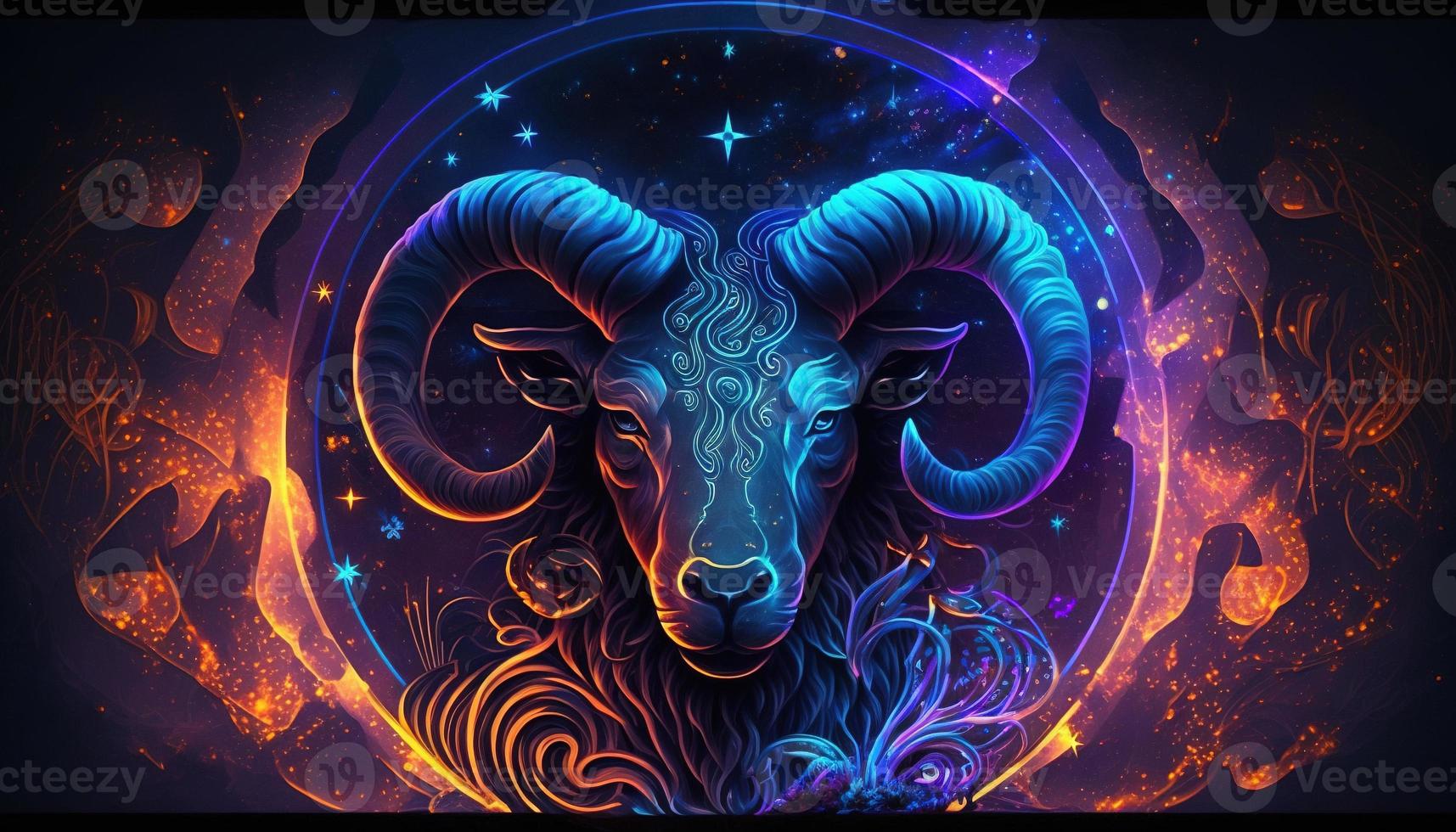 Aries Zodiac Sign magical neon energy glowing Generative Art photo