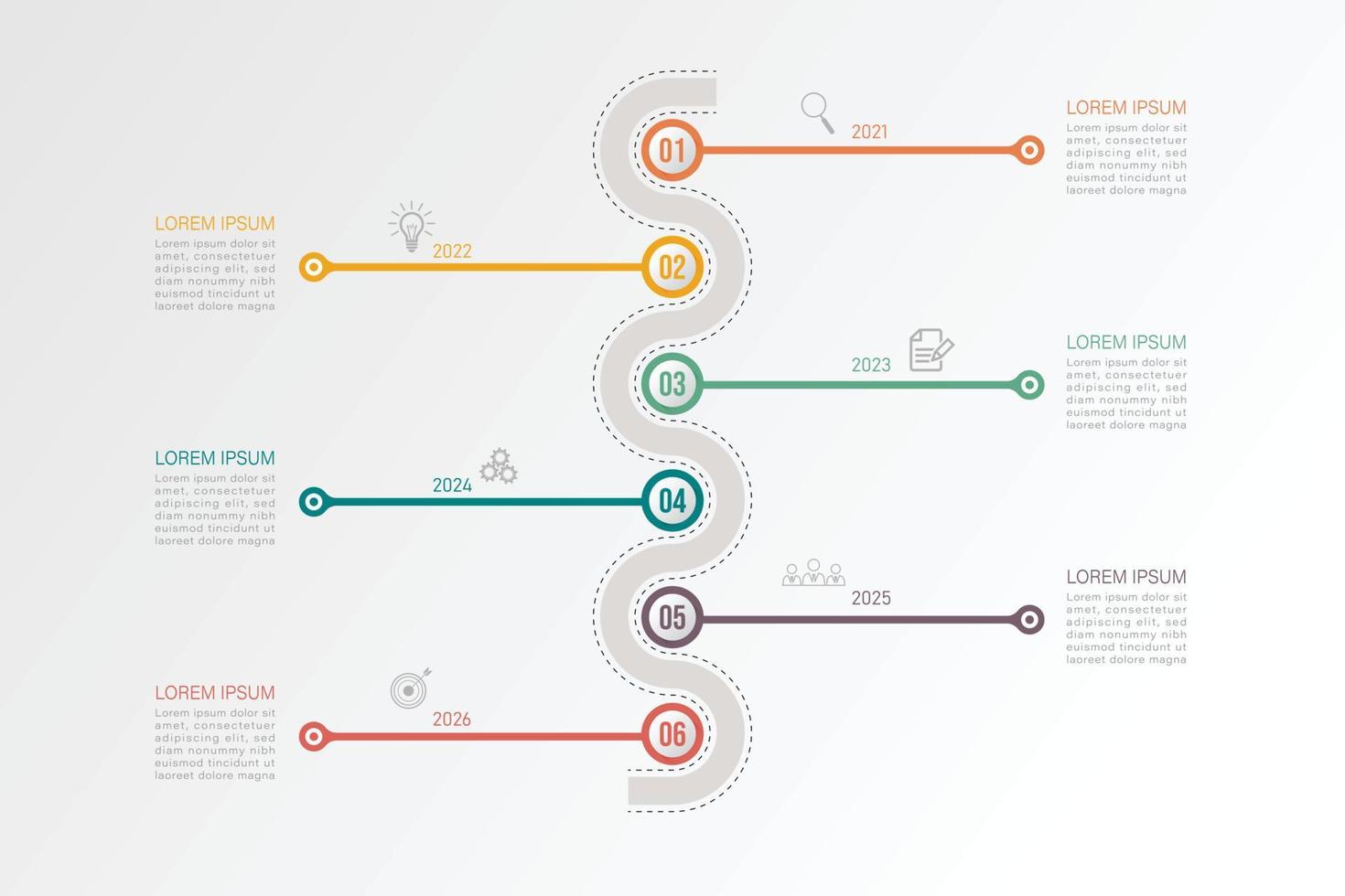 El círculo infográfico empresarial forma seis opciones, procesos o pasos para la presentación. se puede utilizar para presentaciones, diseño de flujo de trabajo, banners y diseño web. concepto de negocio con 6 opciones, pasos, piezas. vector