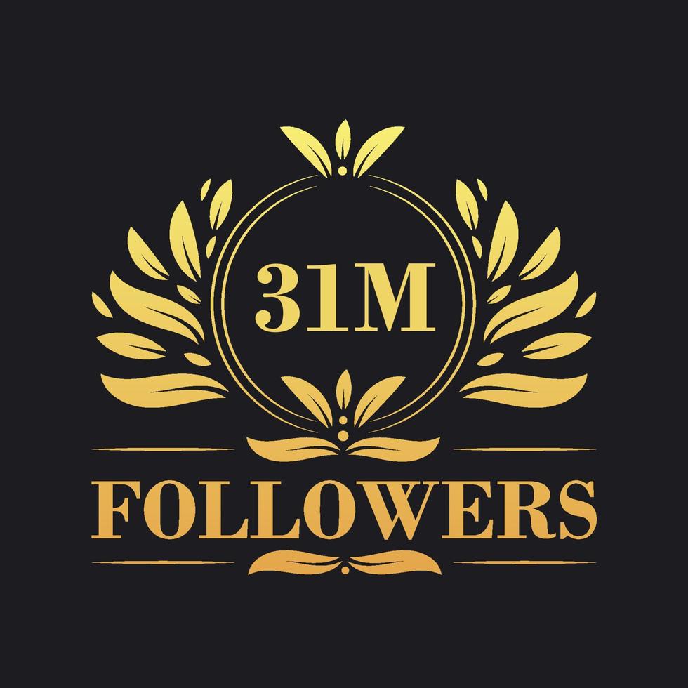 31M Followers celebration design. Luxurious 31M Followers logo for social media followers vector