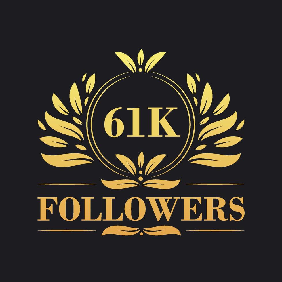 61K Followers celebration design. Luxurious 61K Followers logo for social media followers vector