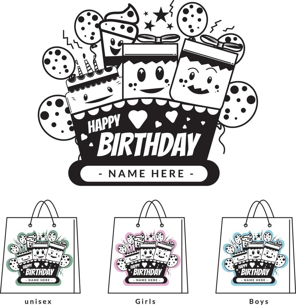 Birthday label sticker template, suitable to print on goodie bag and