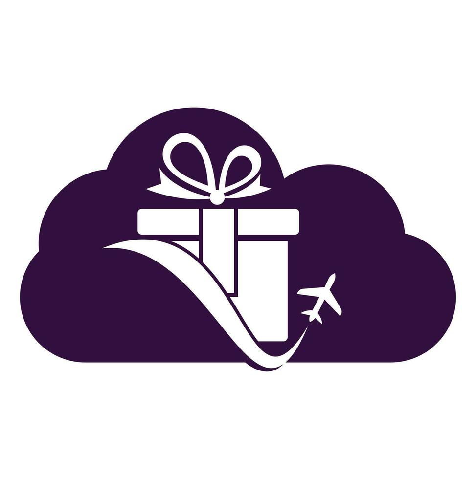 viaje regalo nube forma vector logo diseño. vector de regalo y avión logo combinación.