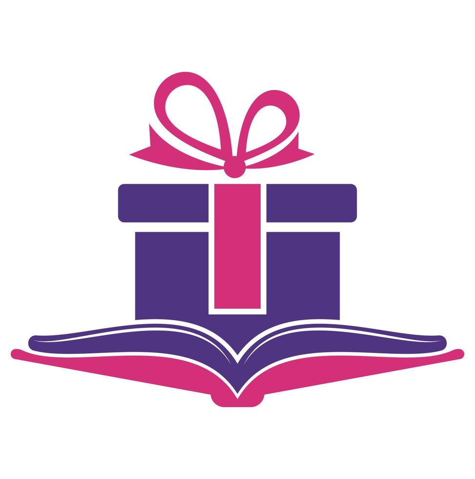 libro regalo logo diseño vector. presente y mercado símbolo o icono. biblioteca y sorpresa logotipo diseño modelo. vector