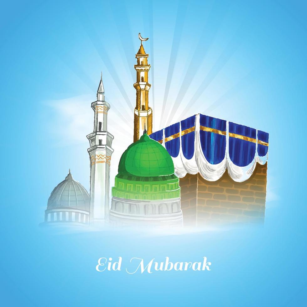 Hand drawn eid mubarak greeting card background vector