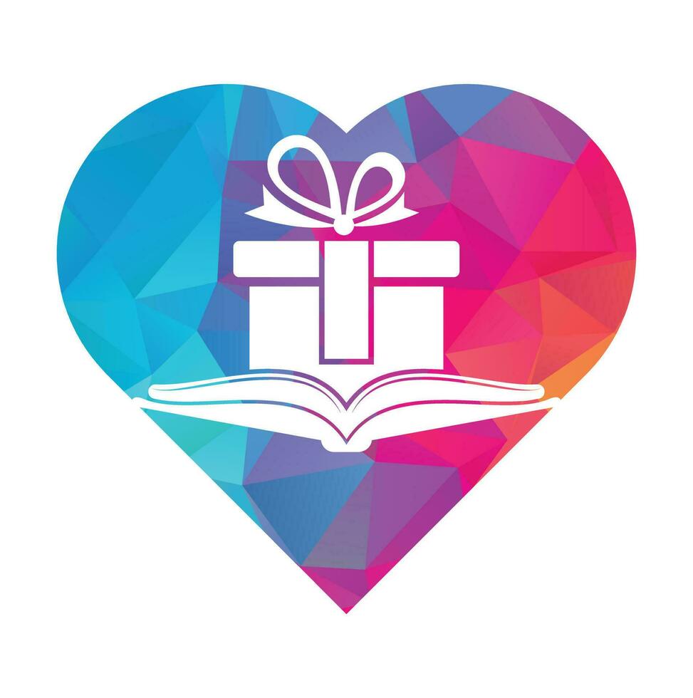 Book gift heart shape concept logo design vector. library and surprise logotype design template. vector