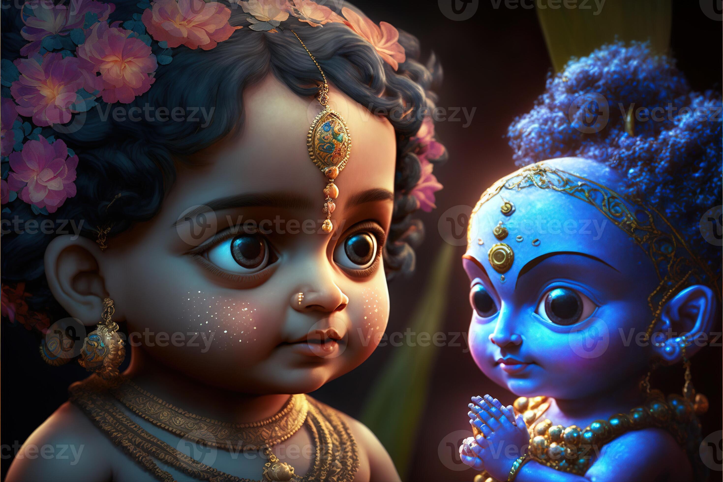 little Krishna and Radha cute image 3D type illustration but Generative AI  21924366 Stock Photo at Vecteezy