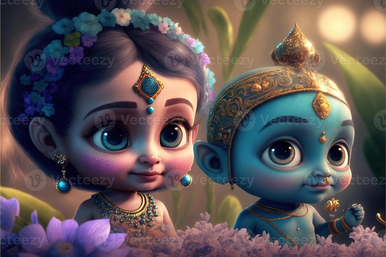 little Krishna and Radha cute image 3D type illustration but ...