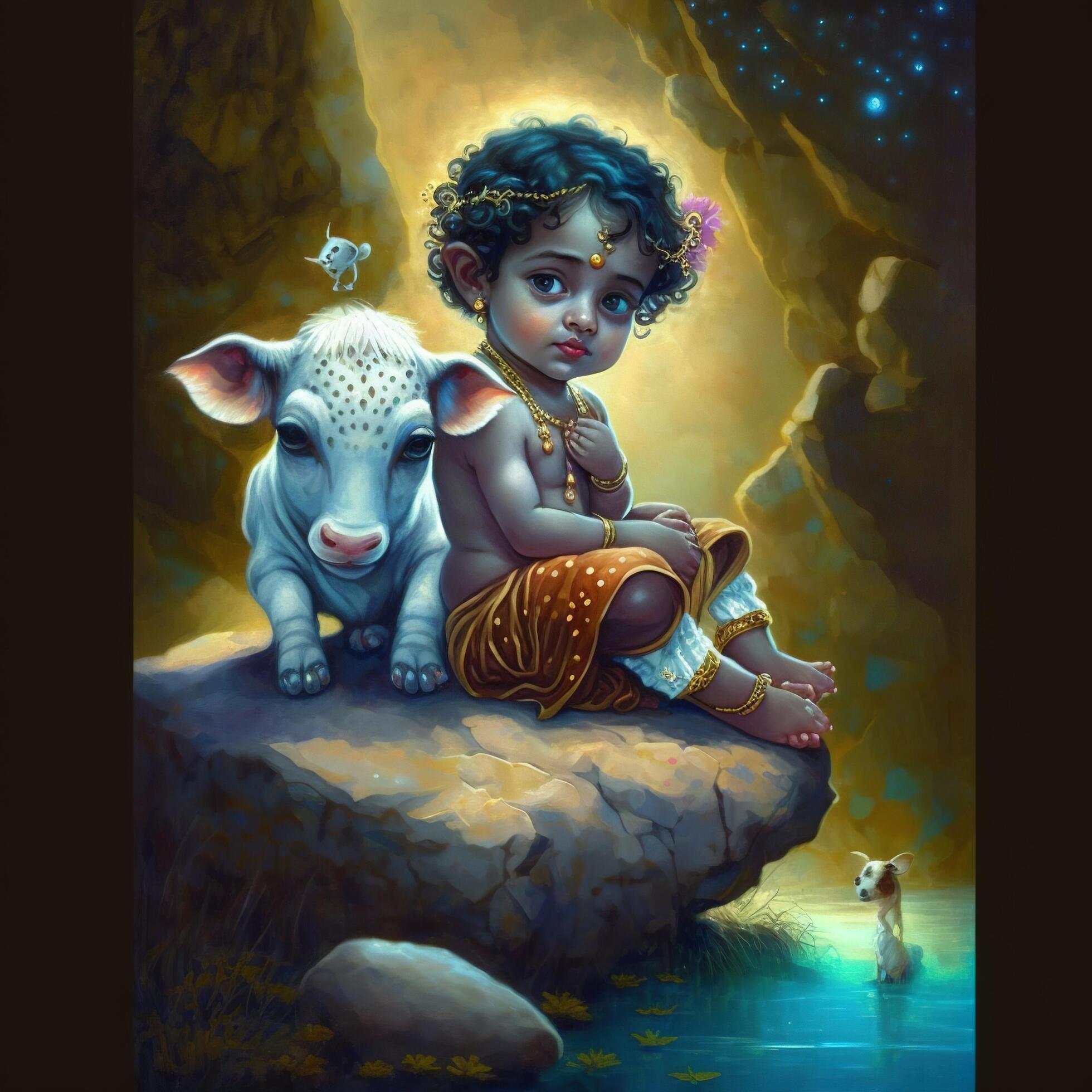 cute krishna with cow image 21924505 Stock Photo at Vecteezy