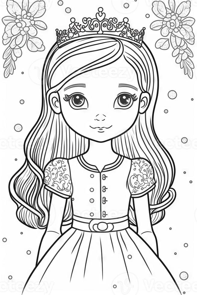 princess coloring page for adults simple cute Generative Art photo