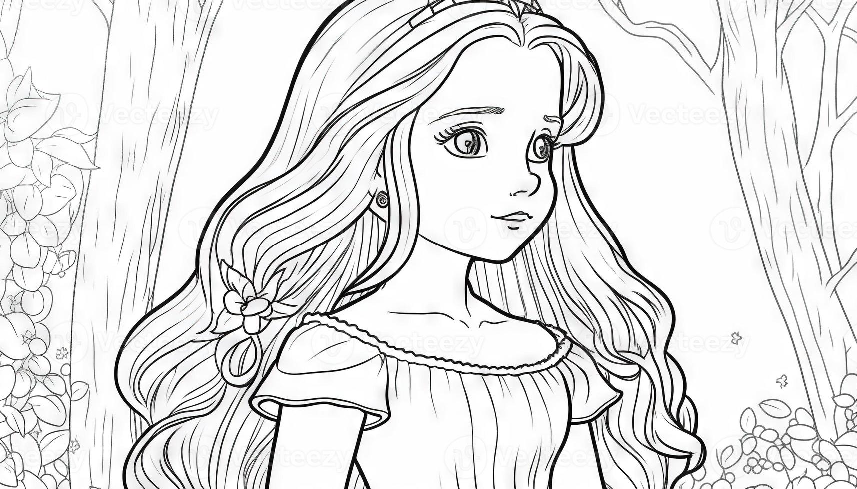 princess coloring page for adults simple cute Generative Art photo