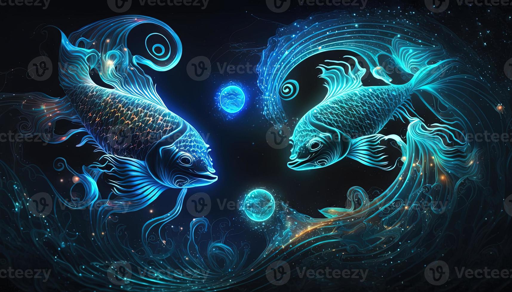 Pisces Zodiac Sign magical neon energy glowing Generative Art photo