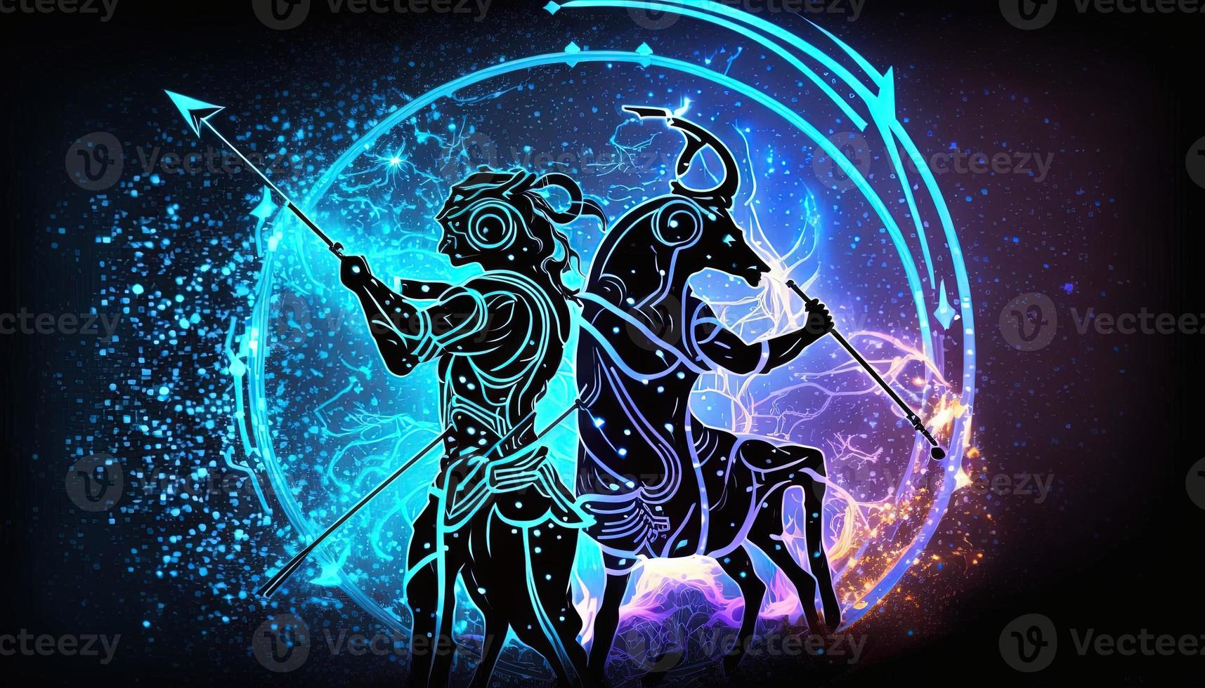 Sagittarius Zodiac Sign magical neon energy glowing Generative Art photo