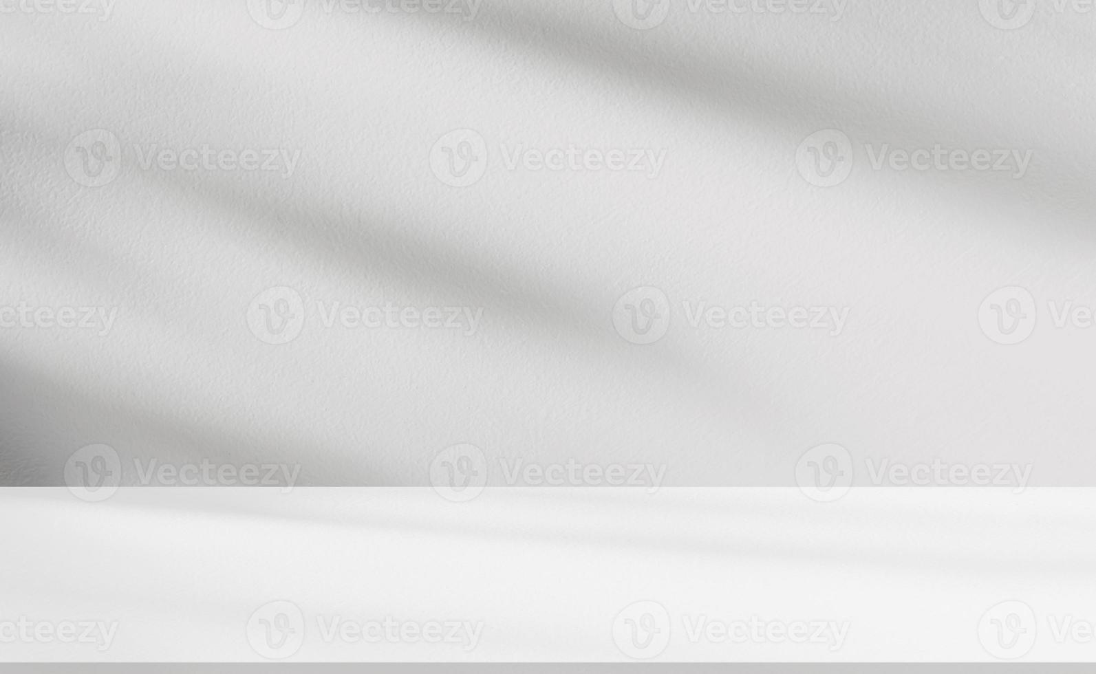 Concrete Wall Texture with Leaves Shadow on Cement floor Background,Empty White,Grey Studio Room with Table Top,Backdrop background Spring or Summer Cosmetic Product Display,Mockup Beauty Presentation photo