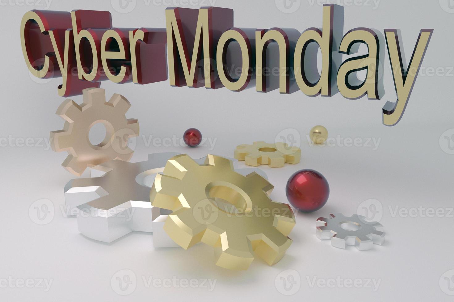 Cyber Monday. 3D render banner for Cyber Monday with gears on a light background photo