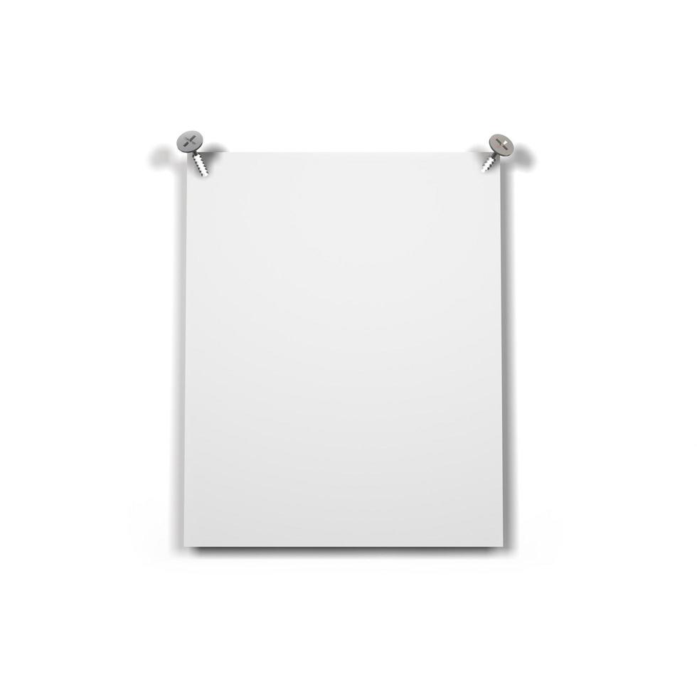 White sheet of paper bolted with screws. 3D render of a blank sheet of paper attached with screws photo