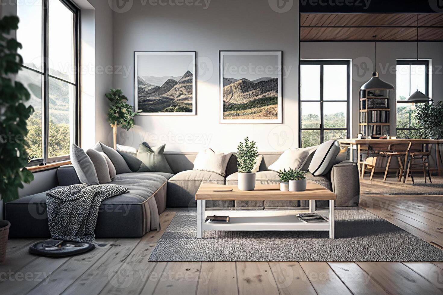 Interior of modern living room and sofa 3d rendering photo