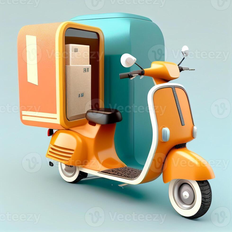 a scooter with a box on it delivery food 3d fast delivery transport 3d rendering photo