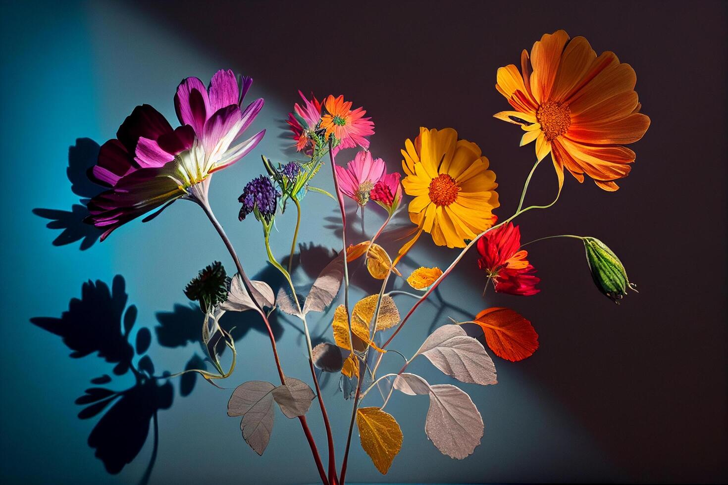 Colorful autumn flowers on a dark background. illustration photo