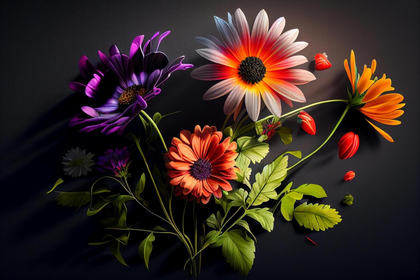 Colorful autumn flowers on a dark background. illustration photo