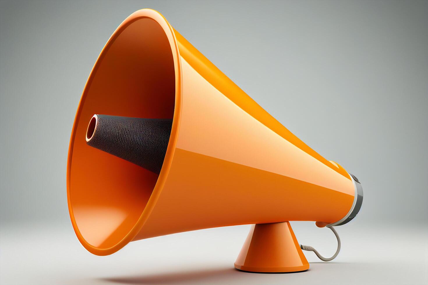 Orange megaphone on grey background. 3d rendering. photo