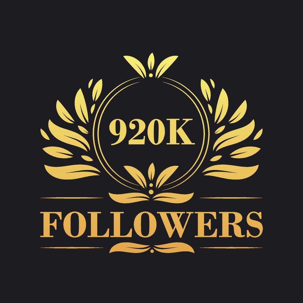 920K Followers celebration design. Luxurious 920K Followers logo for social media followers vector