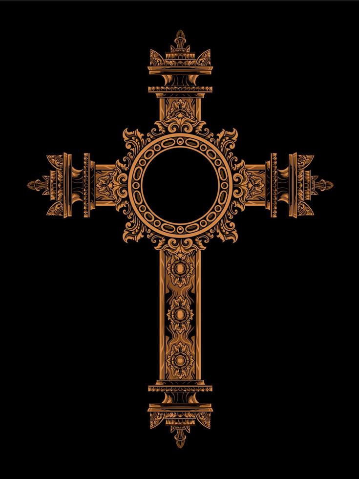 christian cross vector design with fancy ornament