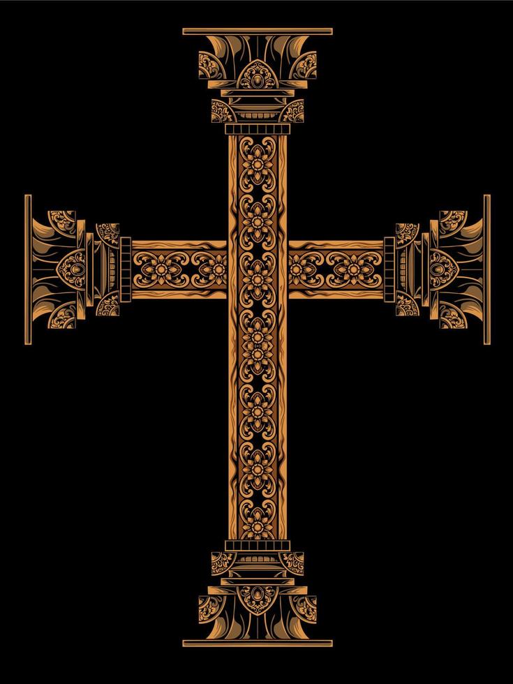 christian cross vector design with fancy ornament