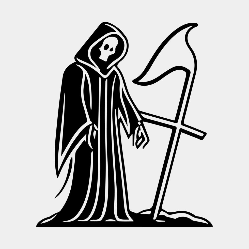 Cartoon Grim Reaper vector design tattoo isolated in white