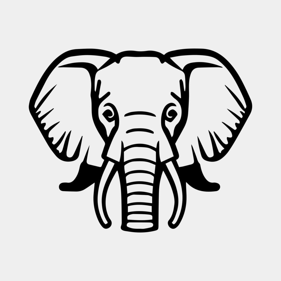 black and white vector graphic illustration of a elephant head