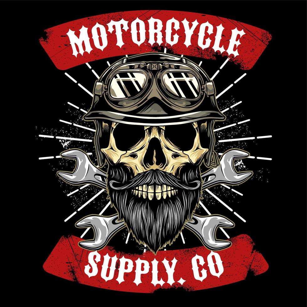 Skull with Beard Motorcycle club Emblem Vector Illustration
