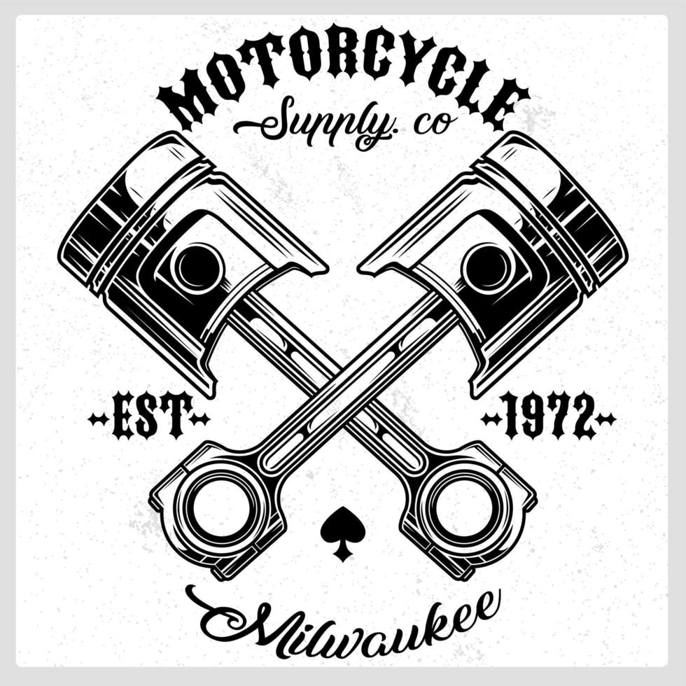 Cross Motorcycle Piston Black and White Emblem Vector Illustration