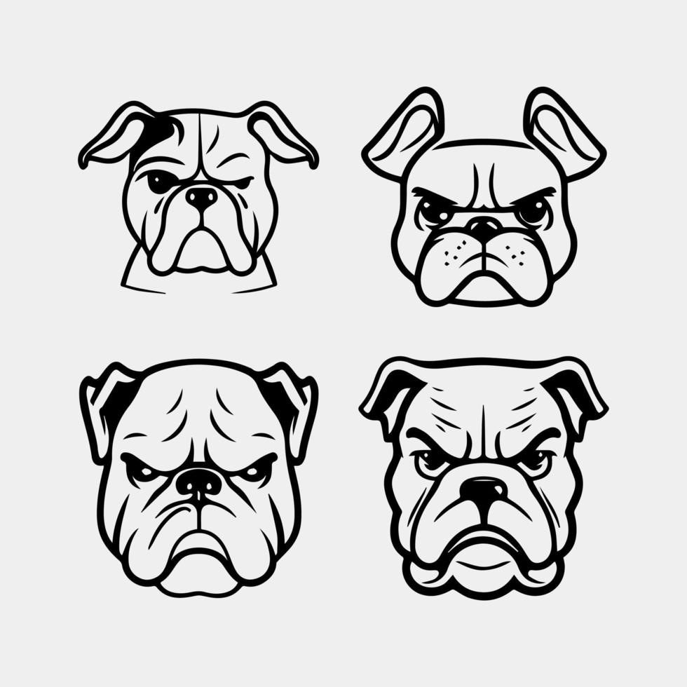 French Bulldog Vector set of bulldog's face. Hand drawn face vector illustration