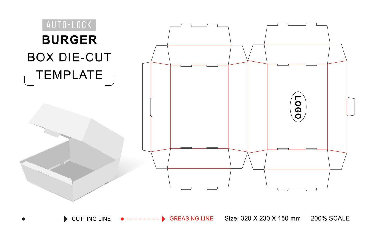 Fast food burger box die cut template vector