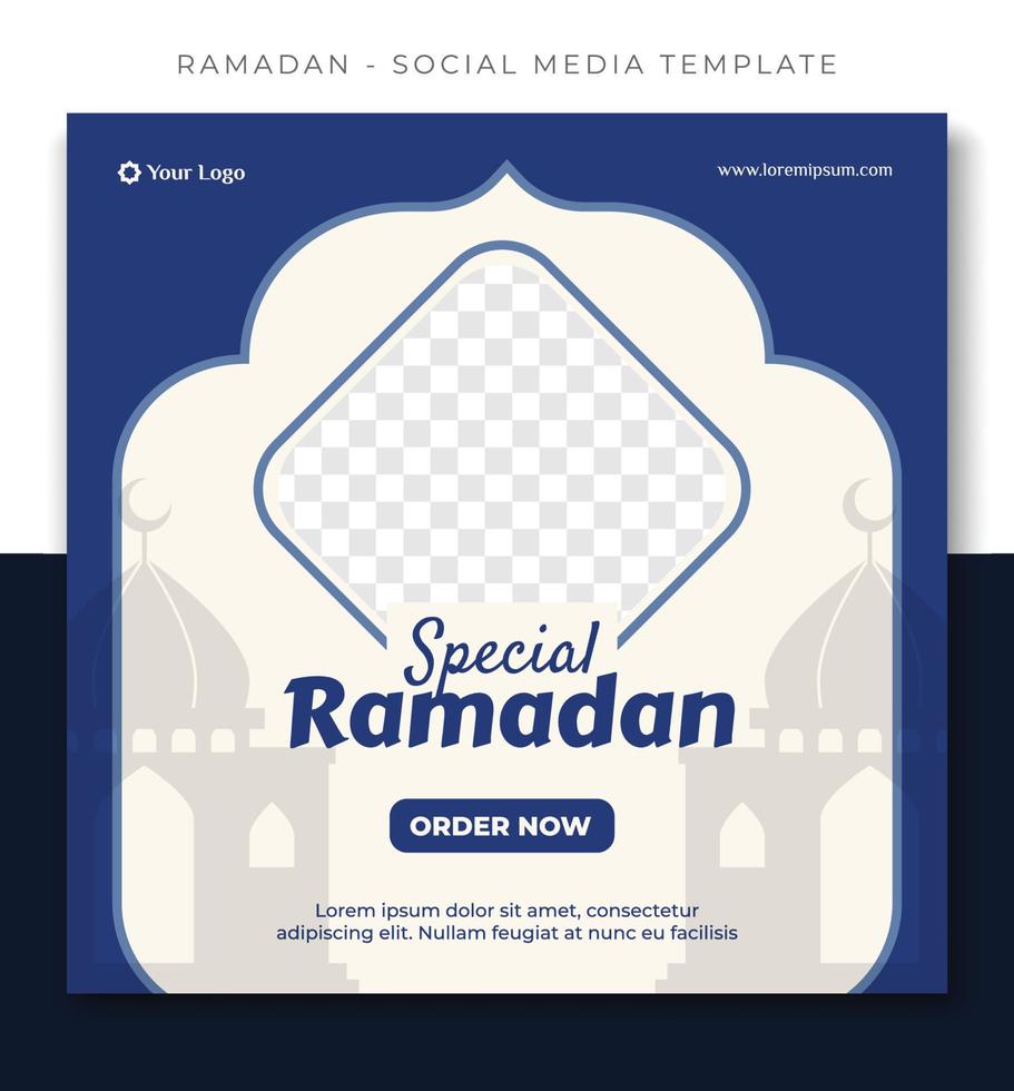 blue ramadan islamic social media post template design, event promotion banner vector