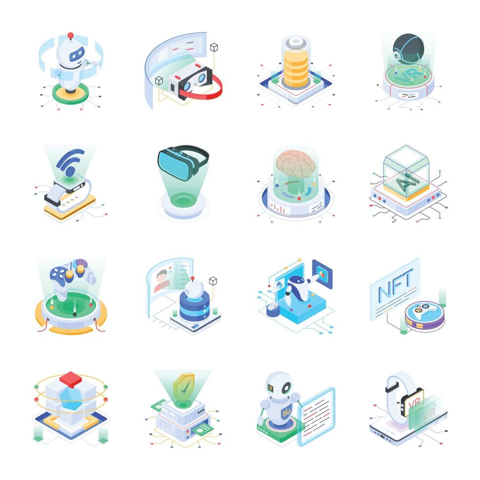 Collection of 3D Style AI Technology Icons vector