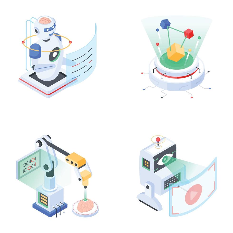 Collection of 3D Style AI Modelling and Tech Icons vector