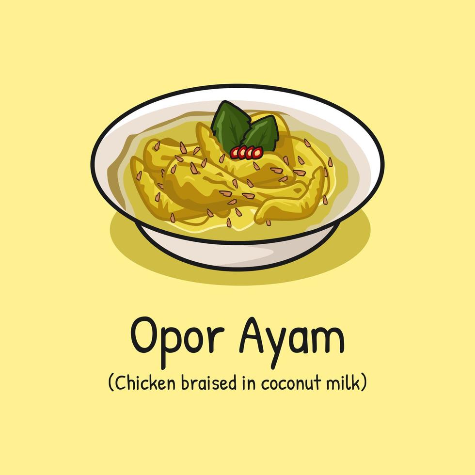 Opor ayam or chicken cooked in coconut milk Indonesian traditional food vector