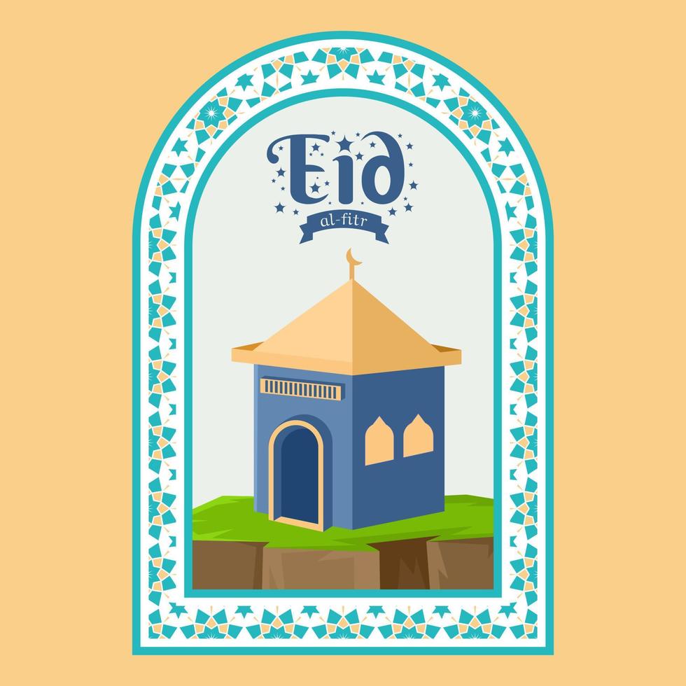 islamic greeting with mosque and pattern illustration design vector