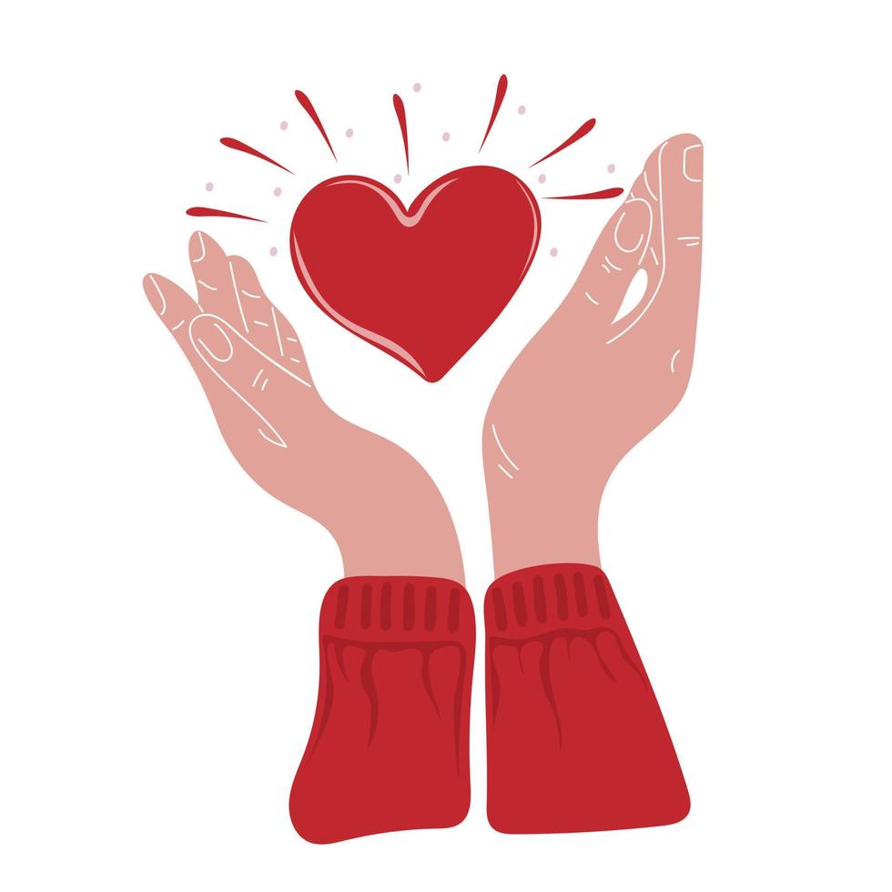 mano dibujado humano manos participación corazón. san valentin día o mano caridad concepto vector