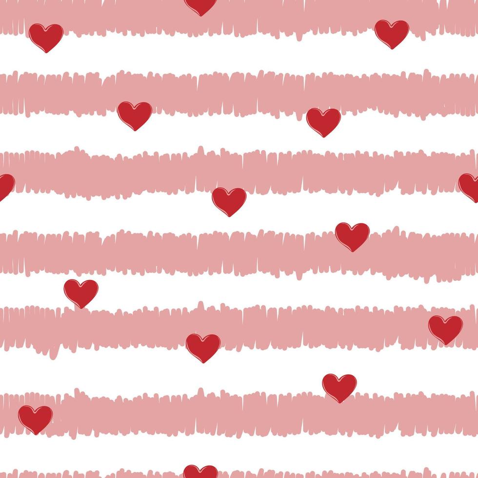 Seamless pattern of hearts on striped background vector