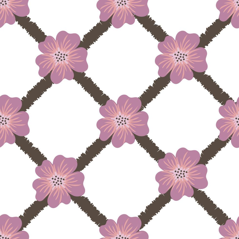 Seamless pattern of flowers  and lines on white background vector